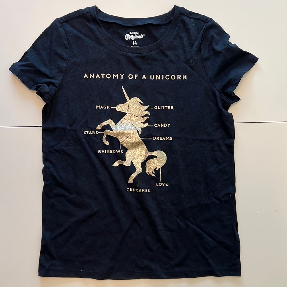 Girls black unicorn short sleeve t-shirt